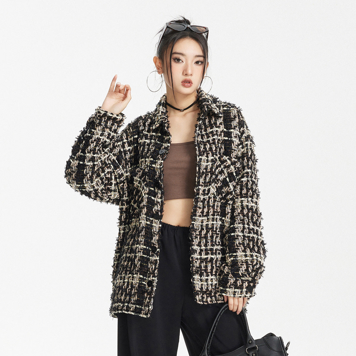 Unisex Jacket Vintage Coat Spring and Autumn Loose Plaid Wool Top