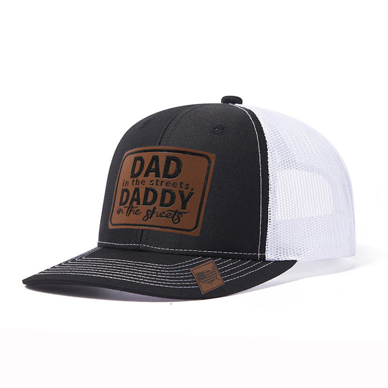 Trendy flat brimmed snapback hats leather label letter spring summer mesh hat sunshade