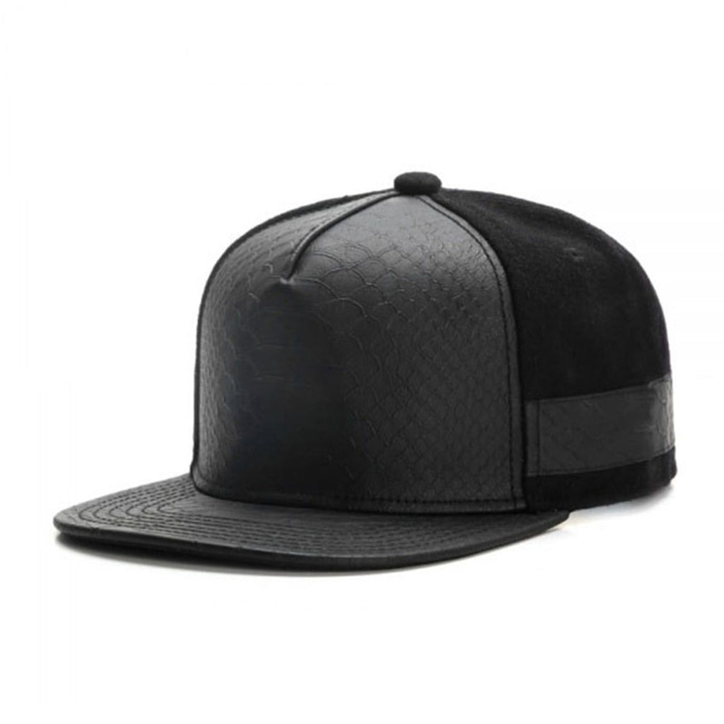 Trendy flat brimmed snapback hats leather