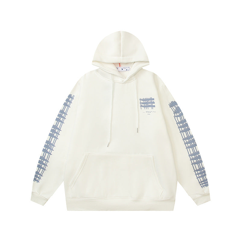 OW  hoodie geometric building arrow pattern fleece hooded