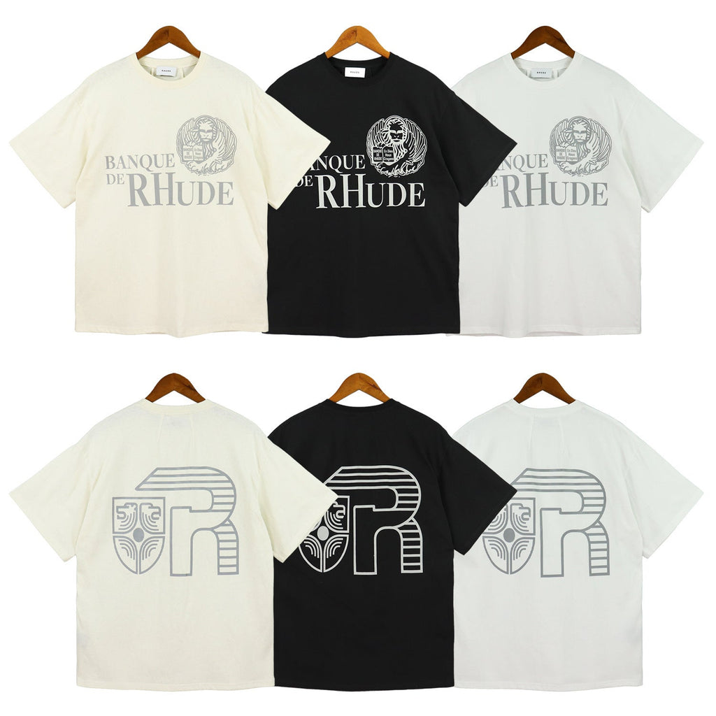 Rhude T Shirt Micro Label Letter Logo Line Pattern Short Sleeve T-Shirt Loose