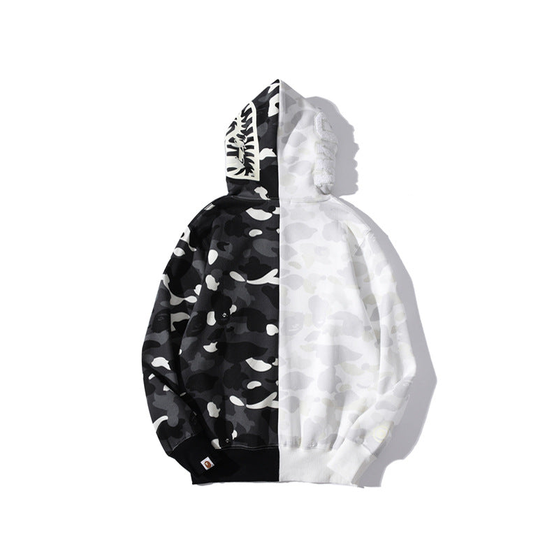 Bathing Ape Hoodie shark head black and white luminous color matching sweater