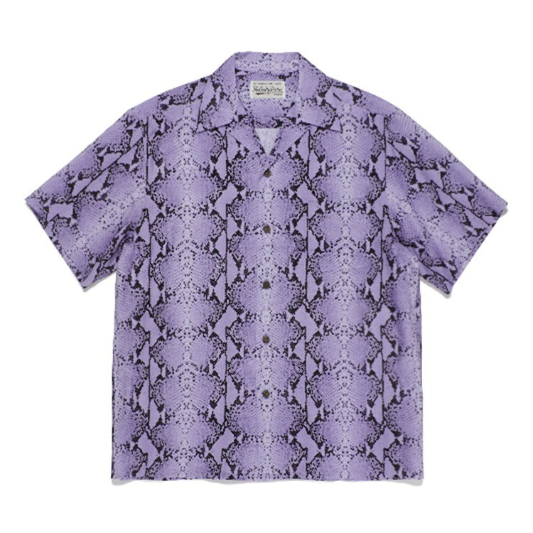 GUILTYPARTIES TIGER Shirts PYTHON OPEN COLLAR SHIRT Snake print short-sleeved shirt men