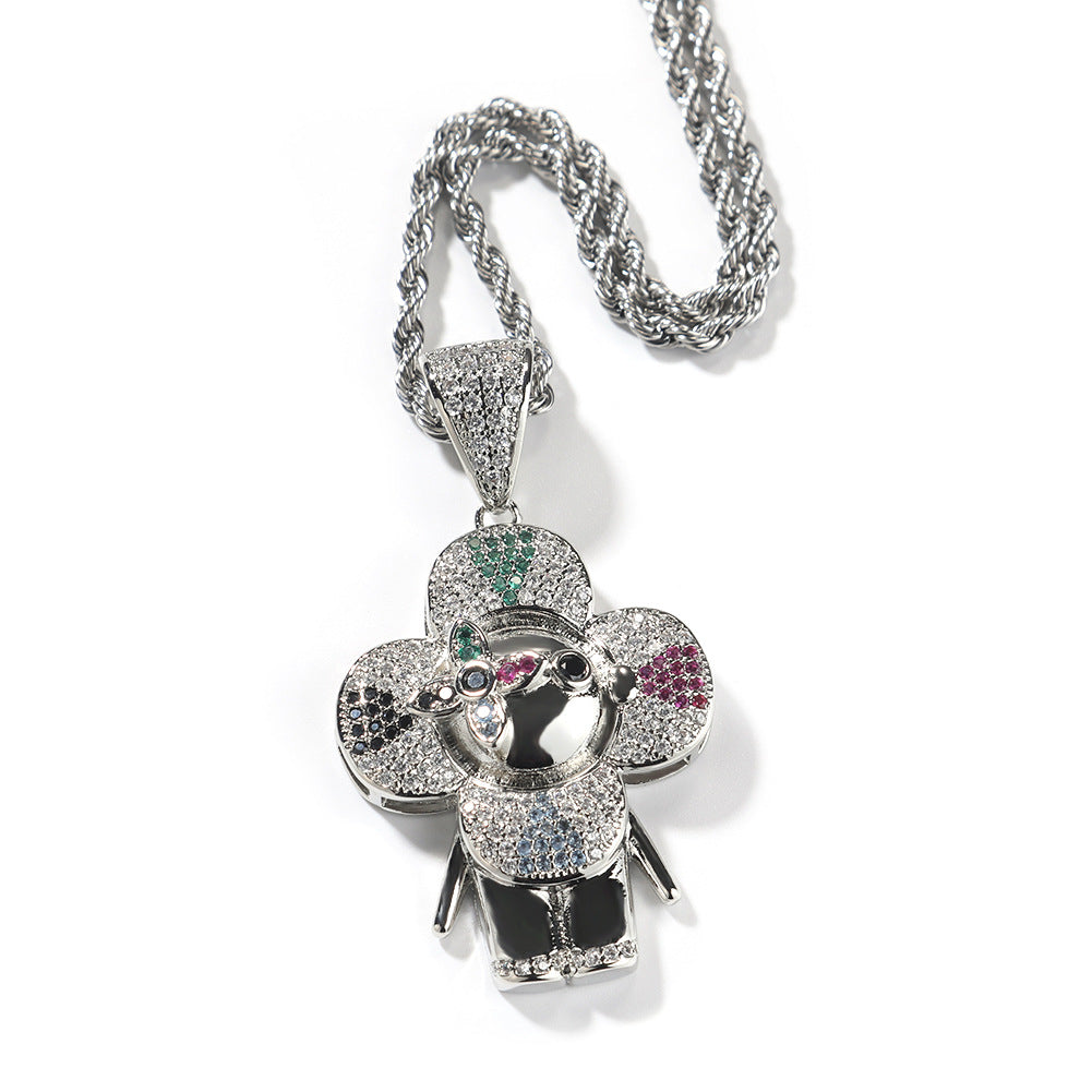 Jewelry hip hop design donkey flower pendant copper inlaid 5A zircon rapper Spectrum Animal