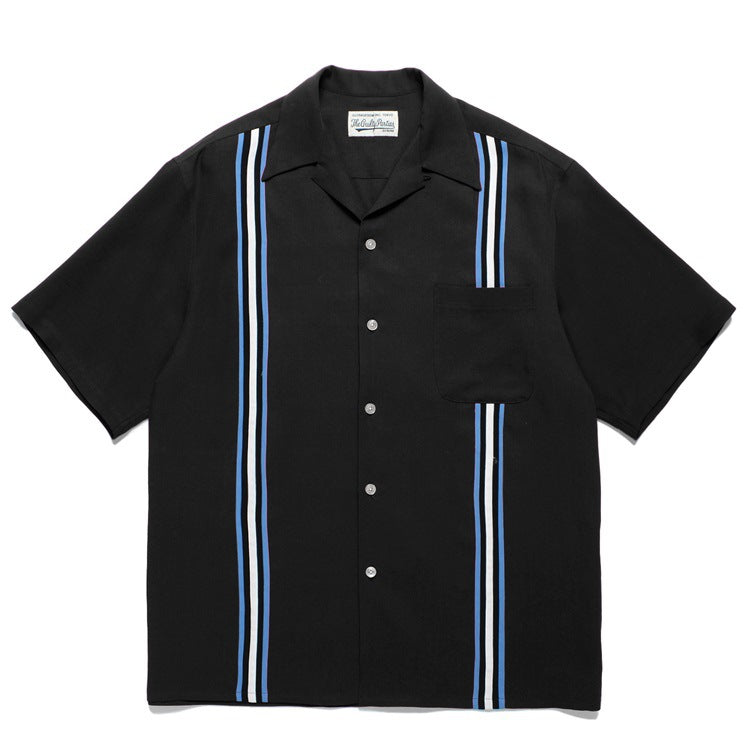 GUILTYPARTIES TIGER Shirts 24SS TWO TONE Striped webbing color matching Hawaiian short-sleeved shirt