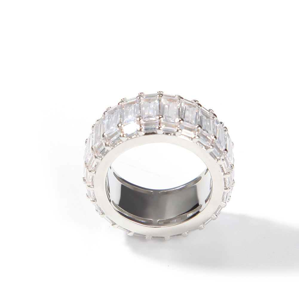 Rings ins Wind Three Row T Square Zircon Hip Hop Ring Spectrum St. Valentine's