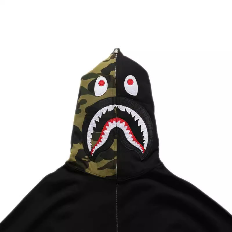 Bathing Ape Hoodie Splicing Camouflage Sweater Male Shark Autumn
