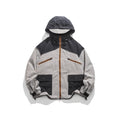 Unisex Jacket Retro Style Colorblock Hood Jacket Coat Loose Shell Jacket