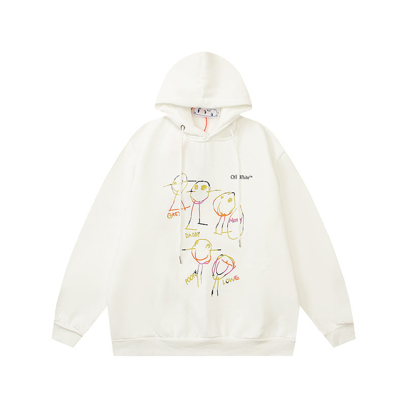 OW  hoodie cartoon series arrow pattern fleece hooded