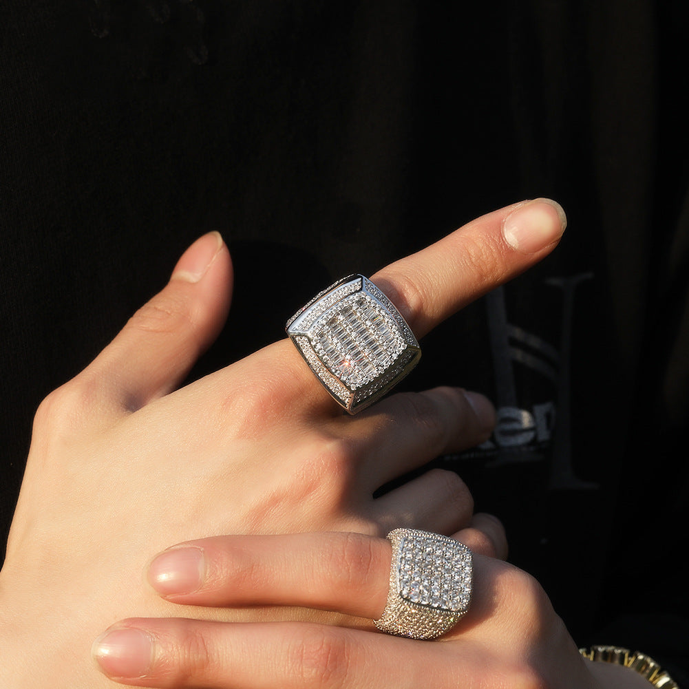 Rings Vintage Square Diamond Set Hip Hop Finger Ring Spectrum Royalty