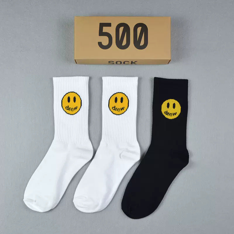 Men socks spring and summer drew smiley face