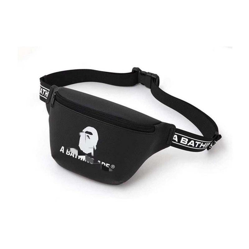 Bathing Ape Bape Bag Ape Head Black PU Leather Fanny Pack