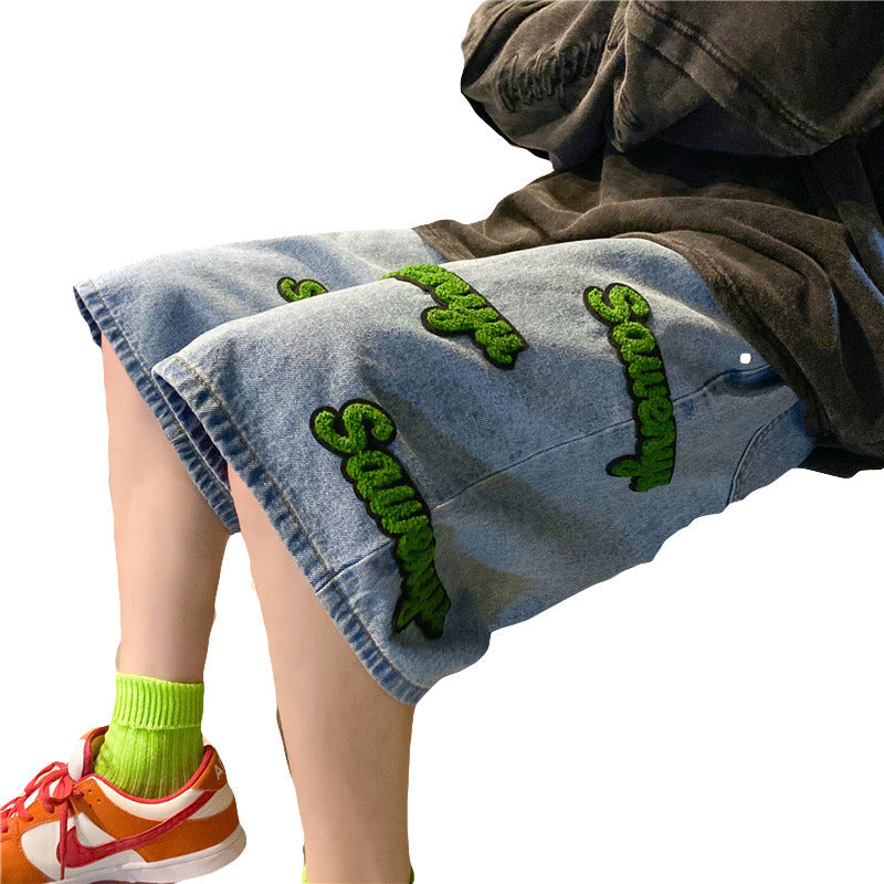 Men Jeans Shorts Summer Loose Casual Pants Retro Cropped Pants