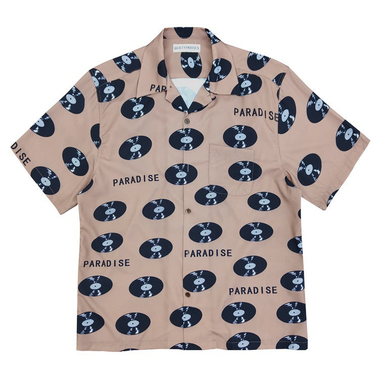 GUILTYPARTIES TIGER Shirts 24ss vinyl record rayon hawaiian casual short-sleeved shirt men