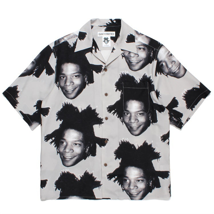 GUILTYPARTIES TIGER Shirts 23ss BASQUIAT Basquiat avatar Hawaiian short-sleeved shirt