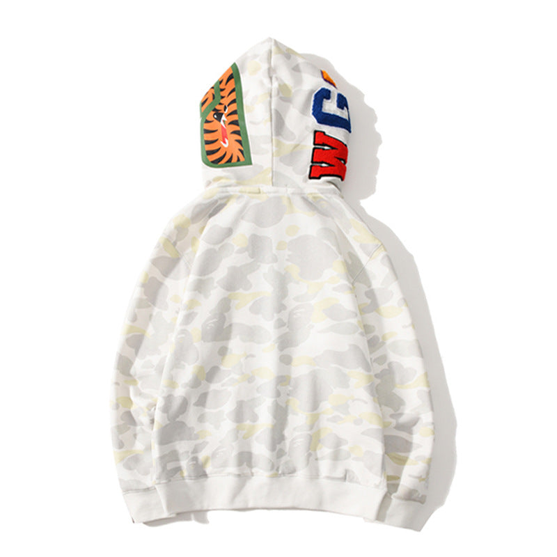 Bathing Ape Hoodie Double Hat Luminous Camouflage Cardigan Zip Hooded Velvet Shark