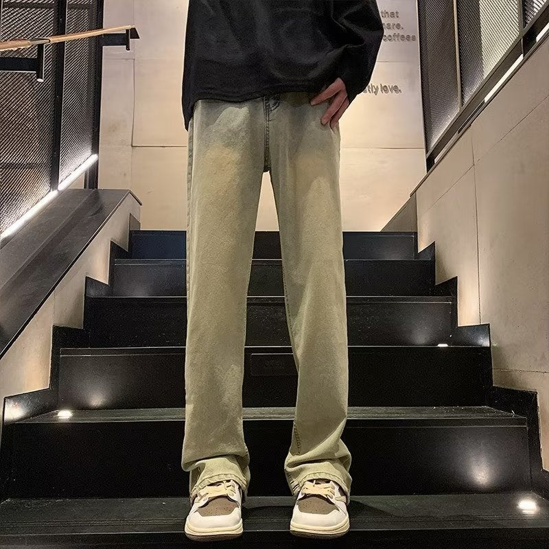 Men Jeans Fork Jeans Men Spring Retro Washed Straight-Leg Pants