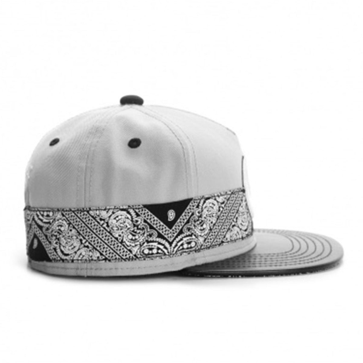 Trendy flat brimmed snapback hats cashew pattern printing embroider leather hat