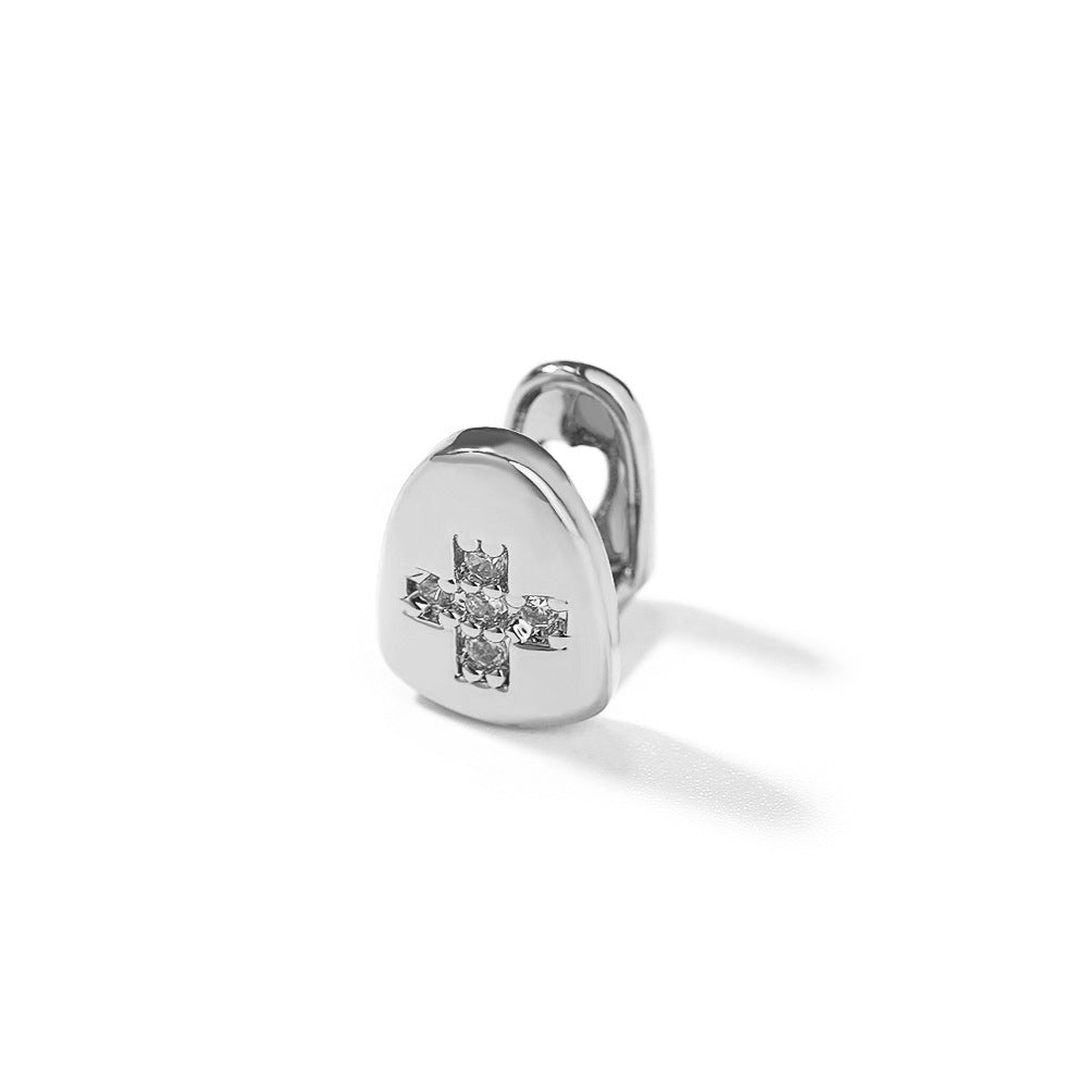 Grillz Micro Zircon Cross Single Tooth Gold Braces Spectrum