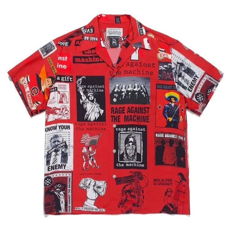 GUILTYPARTIES TIGER Shirts poster pattern, Cuban collar Hawaiian casual short-sleeved shirt for men and women