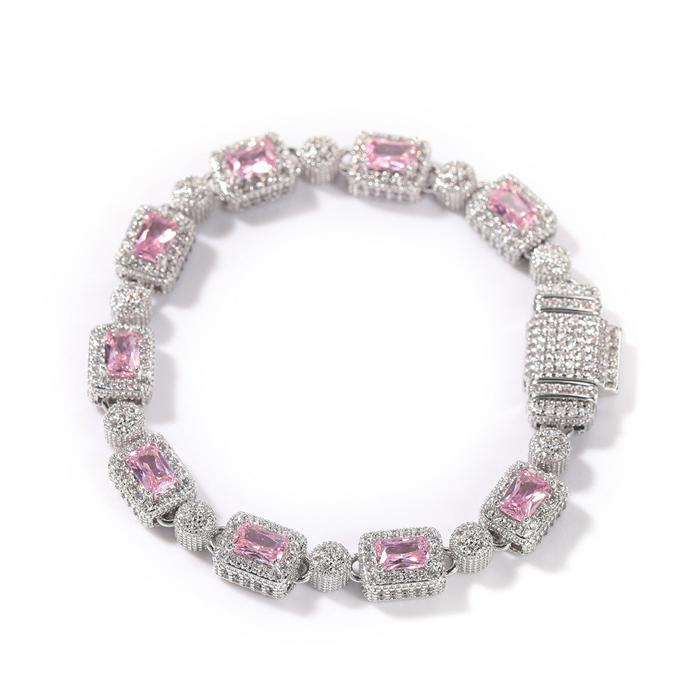 Bracelet Gold Plated Copper Inlaid Zircon Hip Hop Bracelet ins Spectrum St. Valentine's
