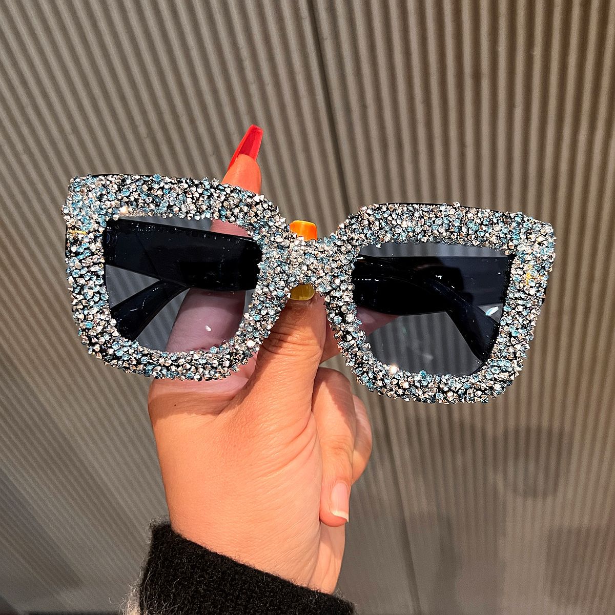 Trendy punk glasses large frame rhinestones