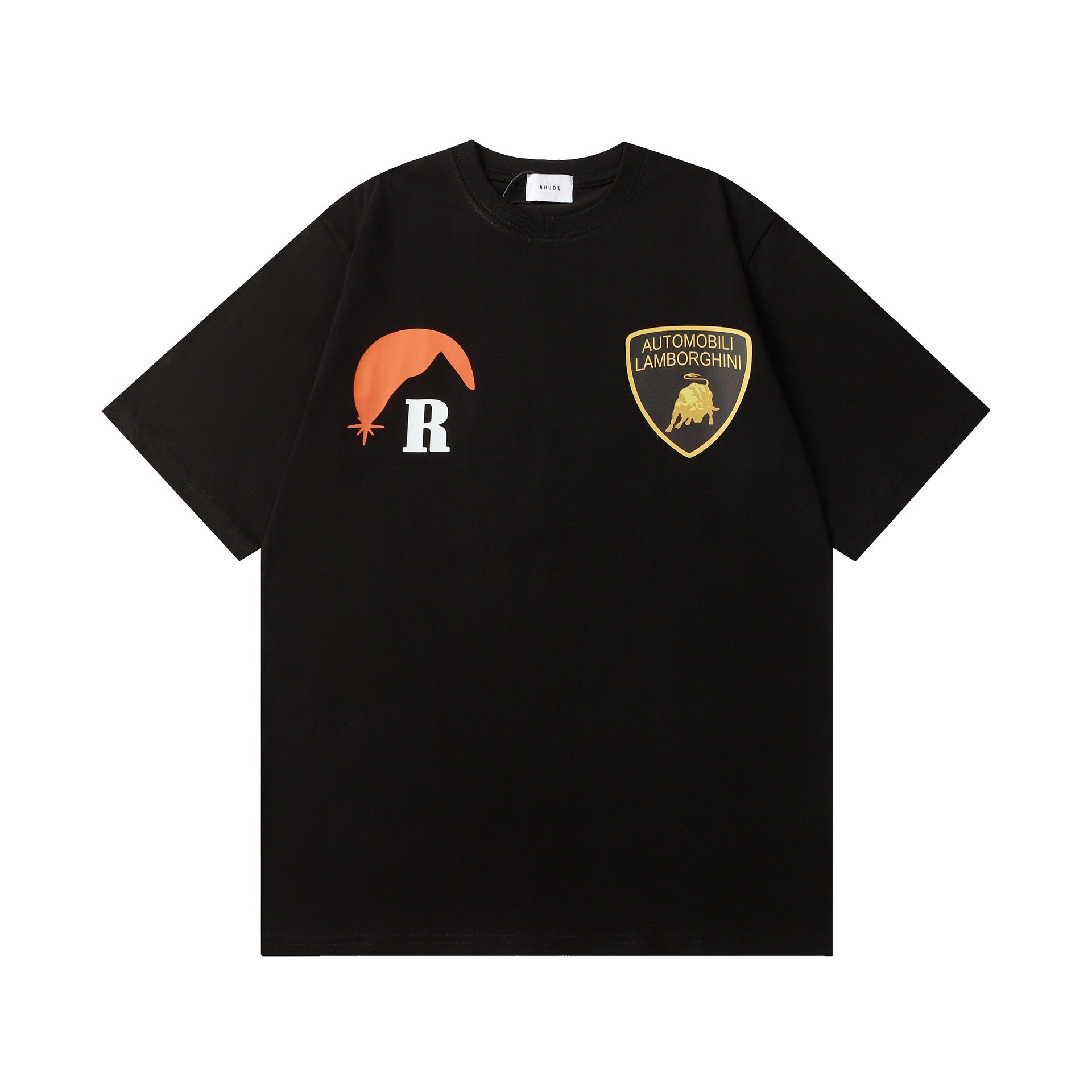 Rhude T Shirt Striped Sunset Snow Mountain Print Short Sleeve T-Shirt