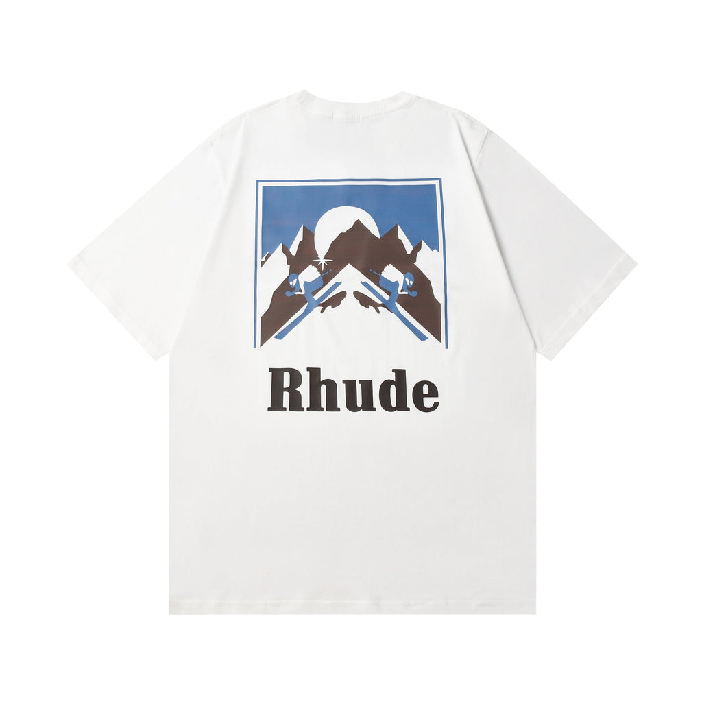 Rhude T Shir Sunset Snow Mountain Print Short Sleeve T-Shirt