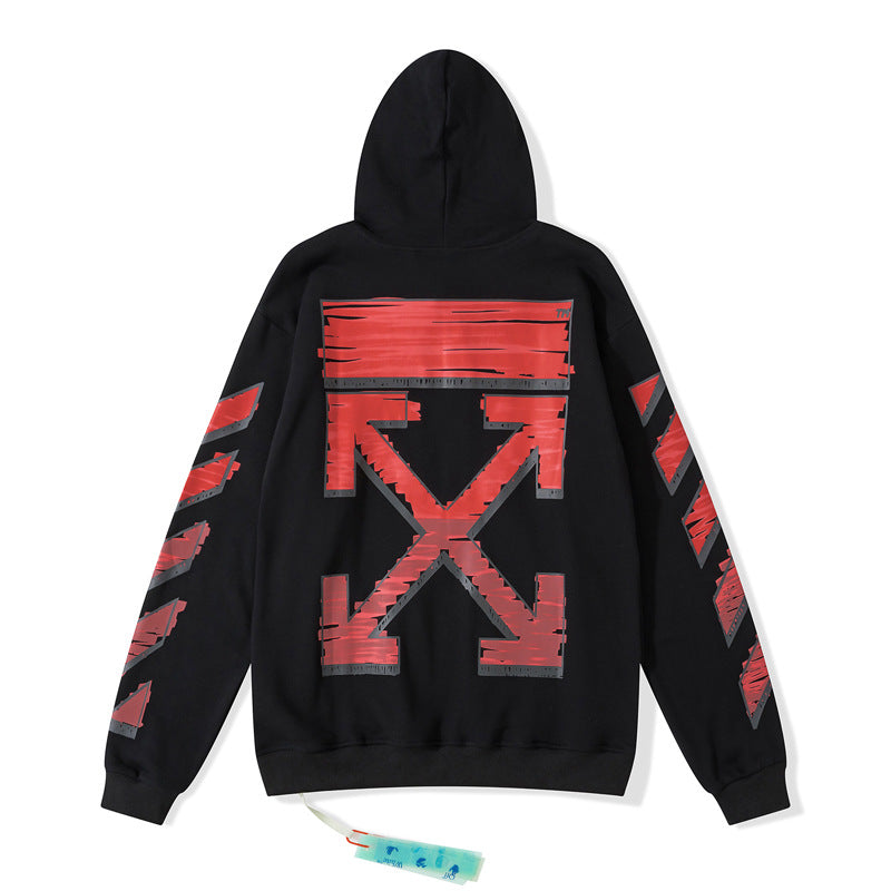 OW  hoodie红色渐变箭头图案连帽