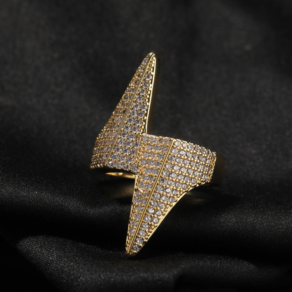 Rings Three-dimensional Lightning Ring Copper set with 5A Zircon Spectrum
