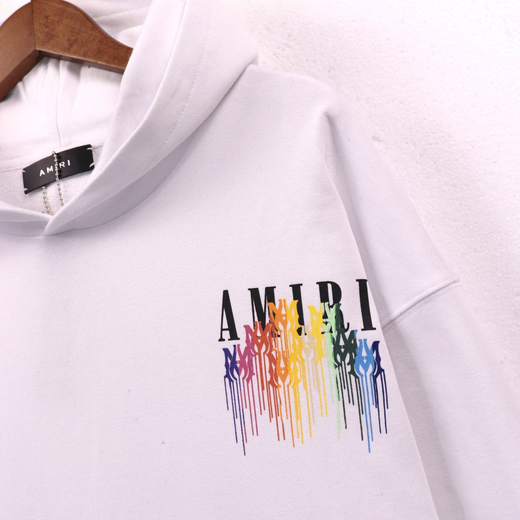 Amiri Hoodie OW Rainbow Letter Pattern Pullover Hooded Sweater