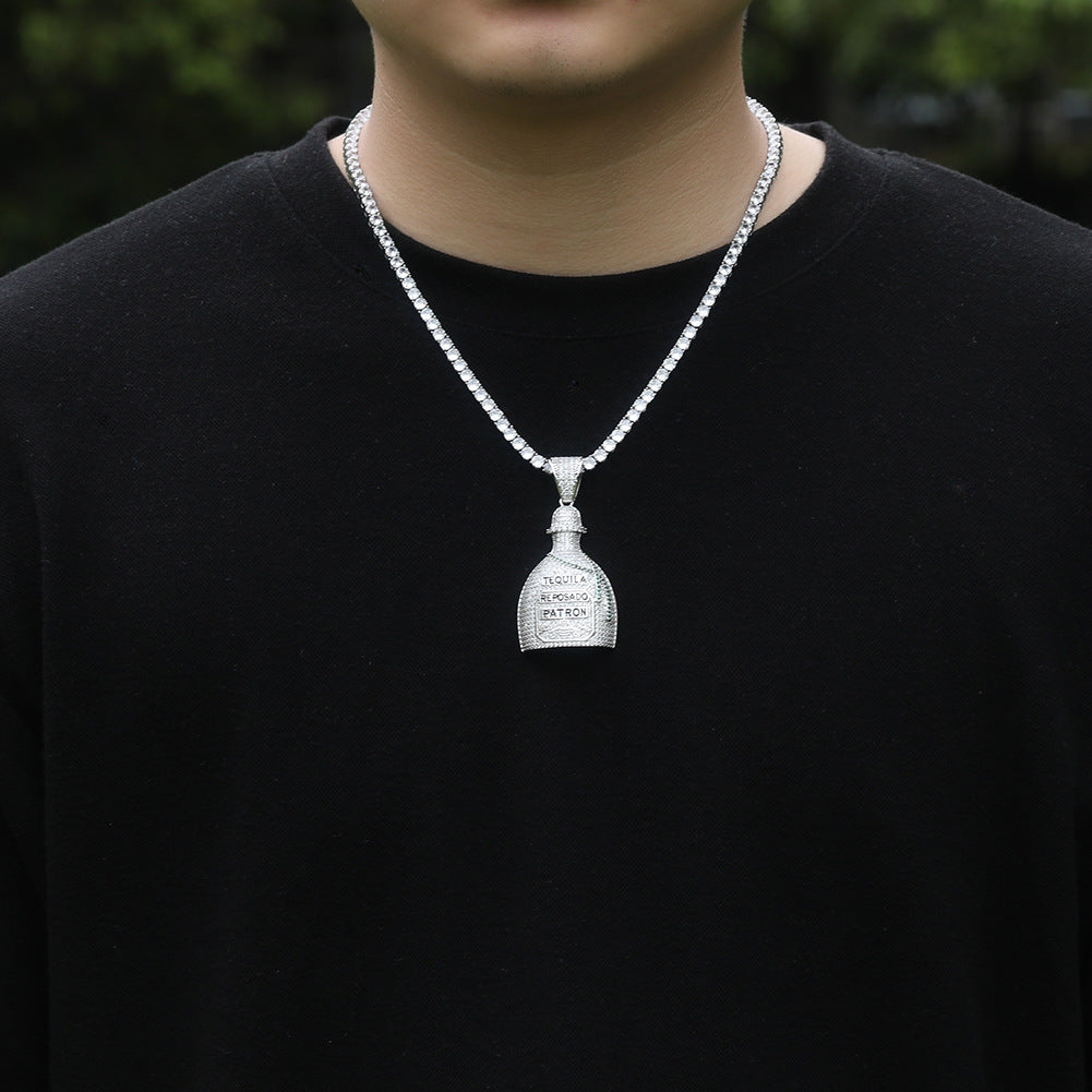 Jewelry Bottle Pendant Necklace Copper Set Zircon Hip Hop Rap Spectrum
