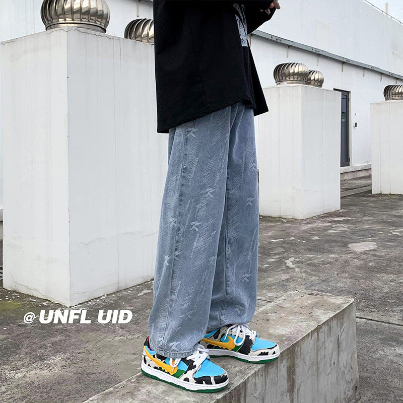 Men Jeans Autumn Leisure Straight-Leg Pants Retro Trousers