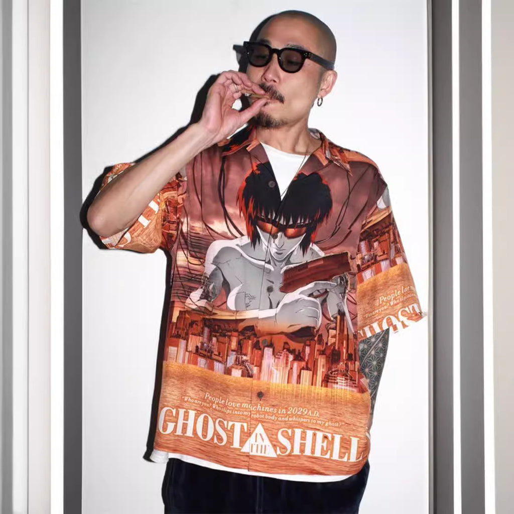 GUILTYPARTIES TIGER Shirts 23SS Ghost in the Shell joint print, Hawaiian short-sleeved shirt men