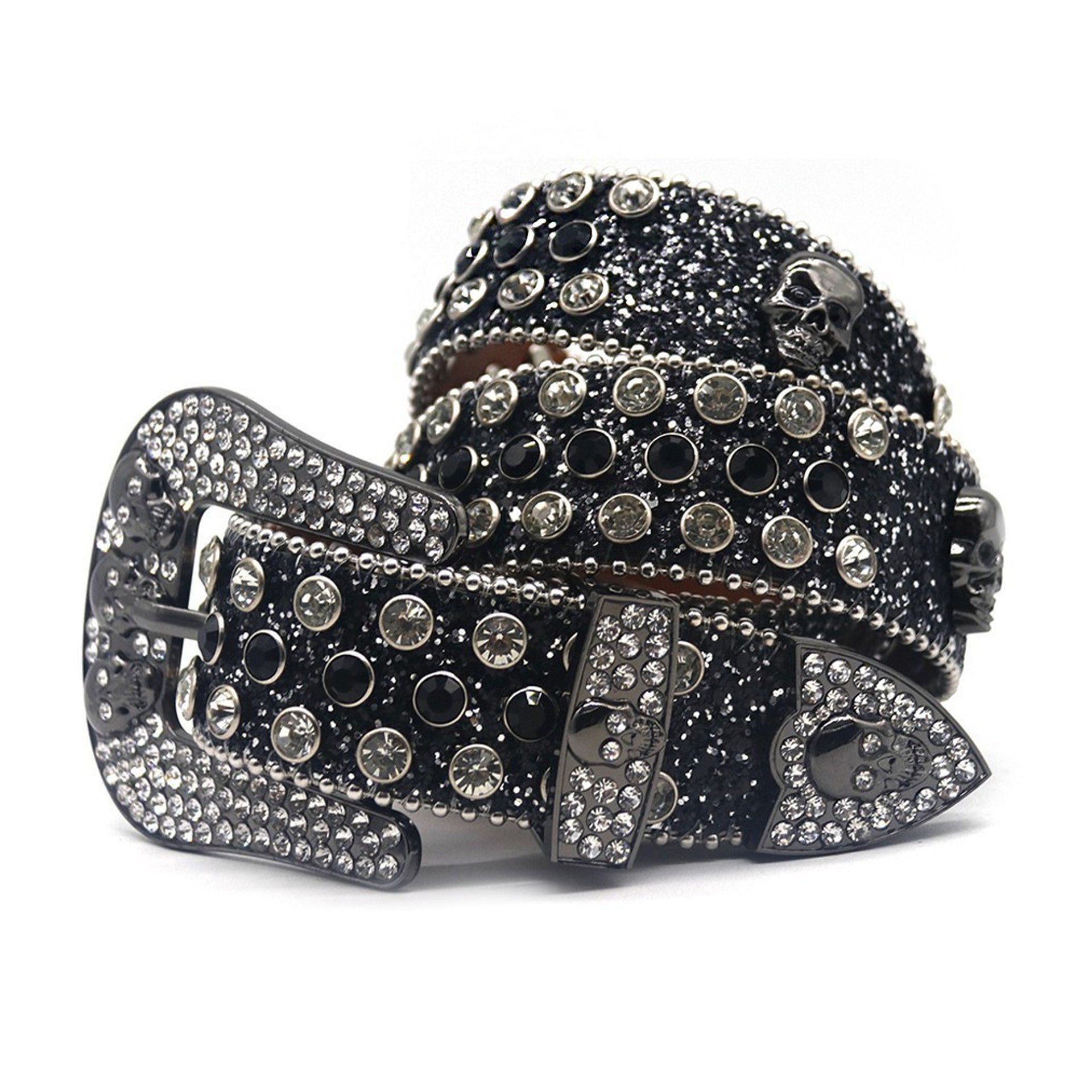 Hip-hop punk rhinestone belt men's flash silver inlaid pin buckle