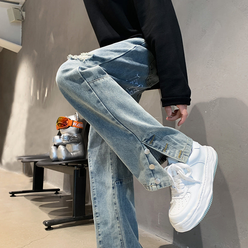 Men Jeans Embroidered Jeans Men's Spring/Summer Hip Hop Straight-Leg Pants
