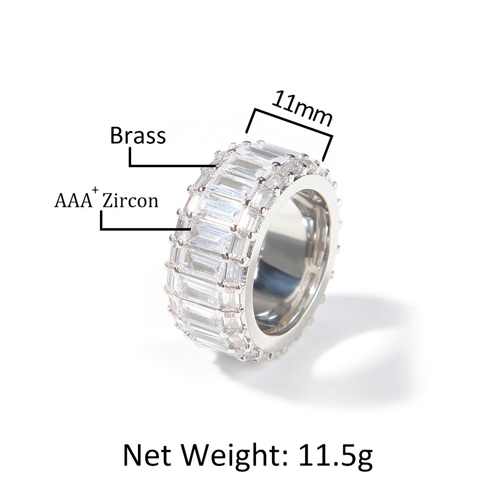 Rings ins Wind Three Row T Square Zircon Hip Hop Ring Spectrum St. Valentine's