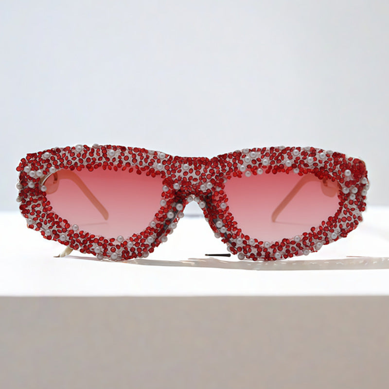 Trendy punk glasses diamond-encrusted uv protection