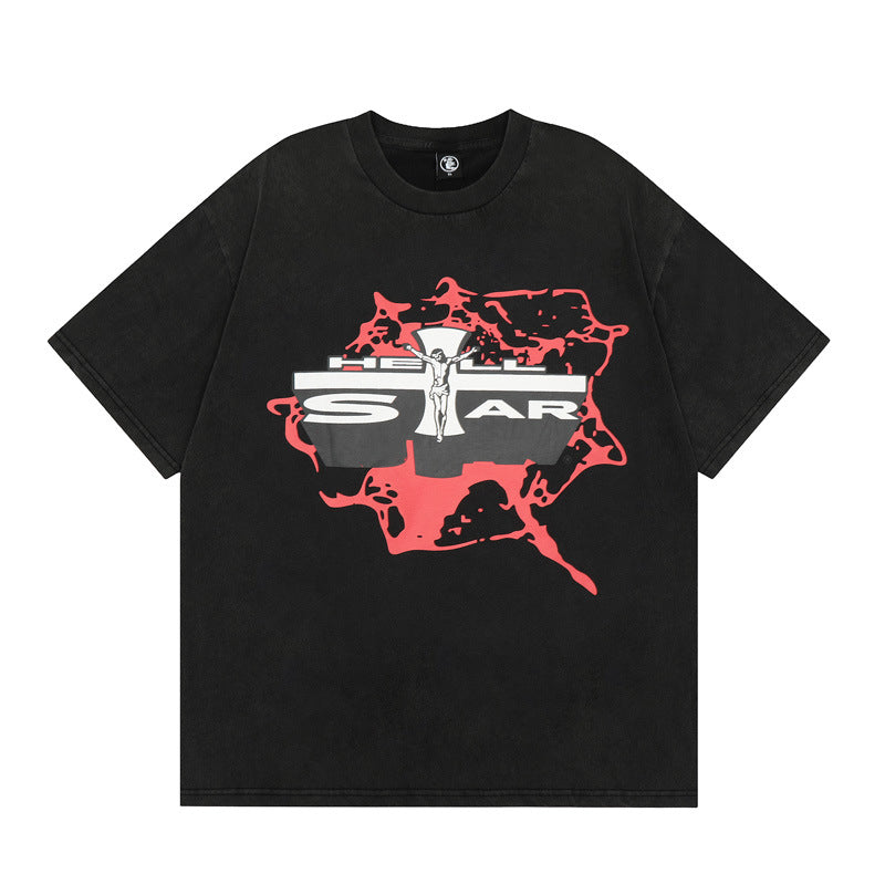 HS T Shirt Cross Portrait Printing Casual Loose