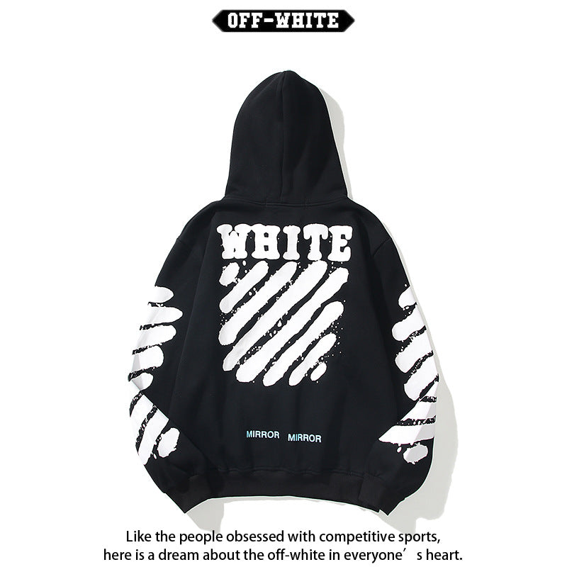 OW  hoodie 喷墨字母箭头图案加绒连帽