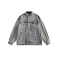 Unisex Jacket Embroidered Vintage Washed Denim Jacket Loose-Fitting Denim Clothes Jacket