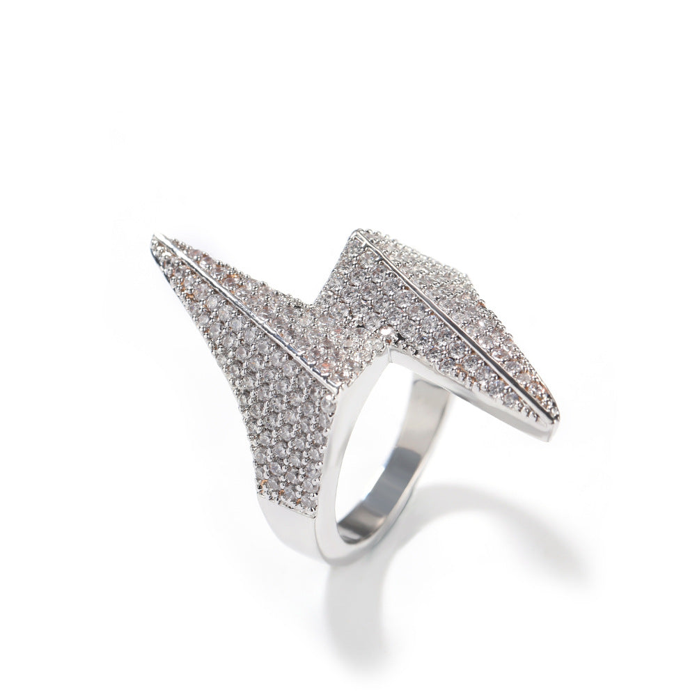 Rings Three-dimensional Lightning Ring Copper set with 5A Zircon Spectrum