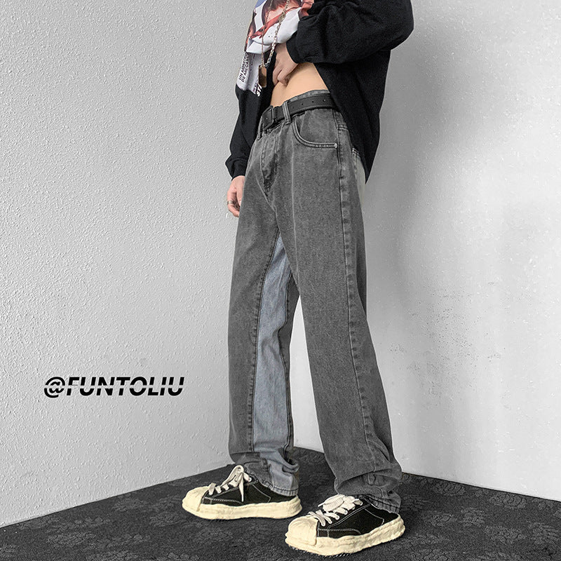 Men Jeans Retro Straight-Leg Pants Wide Leg Trousers