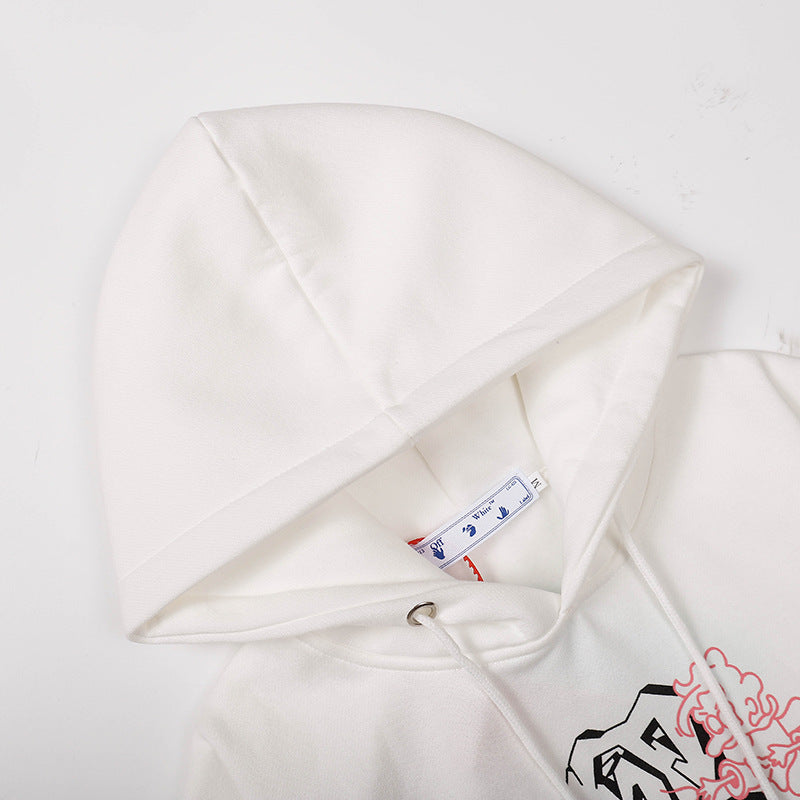 OW hoodie Curved Arrow Pattern Fleece Sleeve Hood