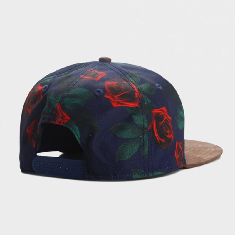 Trendy flat brimmed snapback hats rose adjustable sun shade