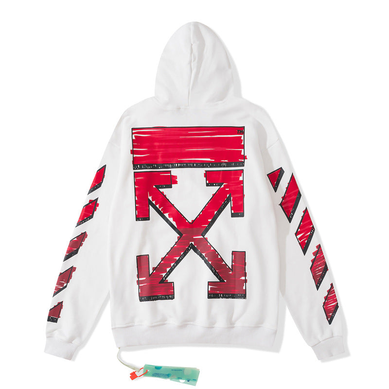 OW  hoodie红色渐变箭头图案连帽