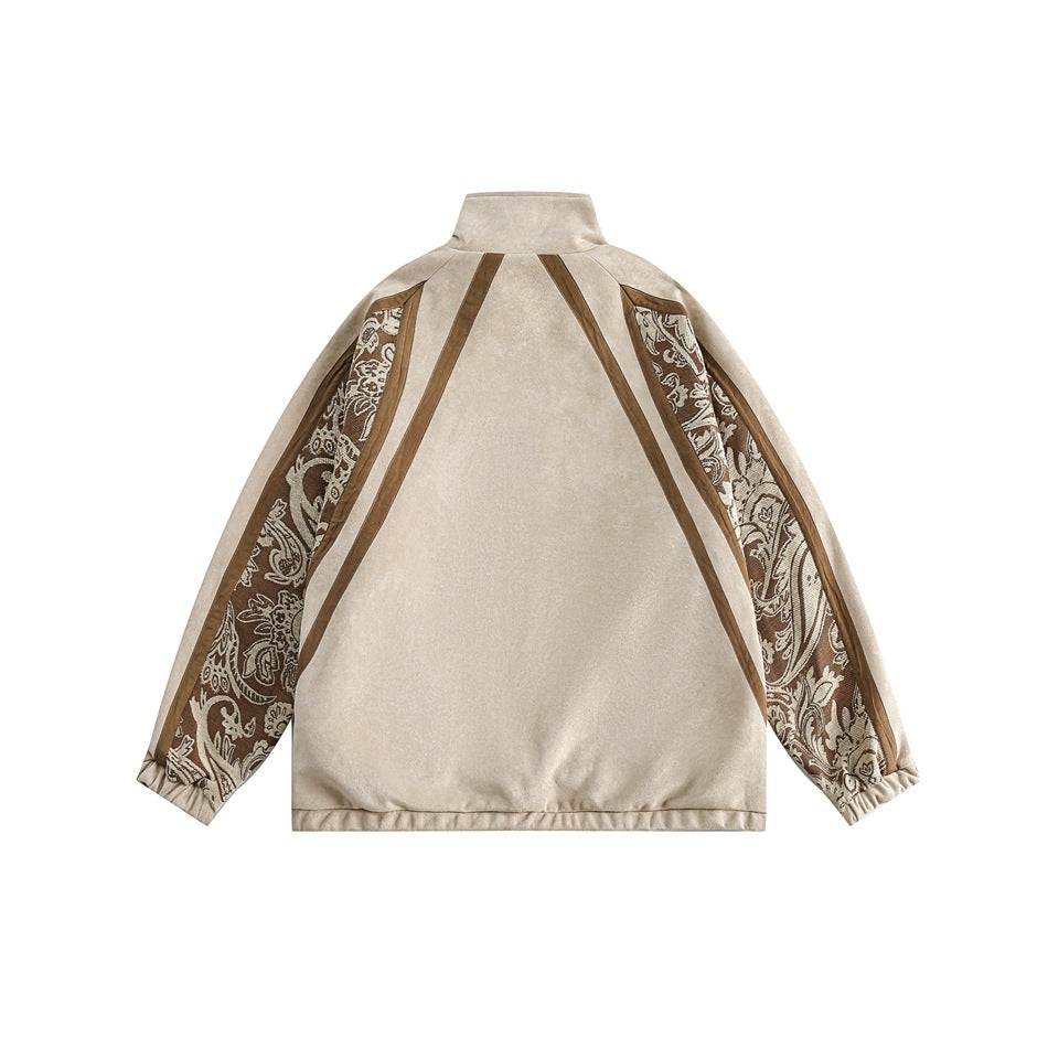 Unisex Jacket Autumn Retro Patchwork Jacket Men's and Women's Stand Collar Coat