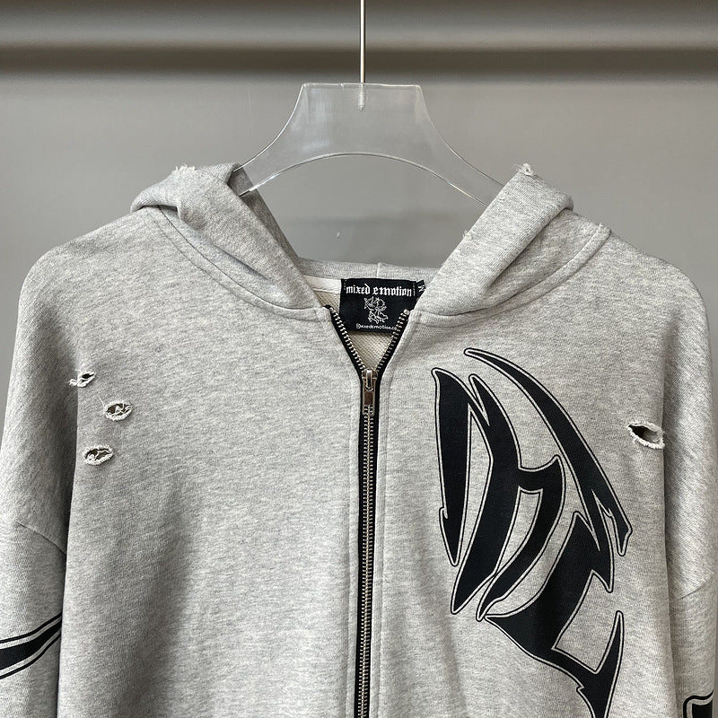Mixed Emotion T-Shirt Vintage Loose Casual Cardigan Hoodie Jacket