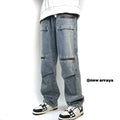 Men Jeans Spring and Autumn Vintage Zipper Loose Straight Wide Leg Straight Casual Trousers