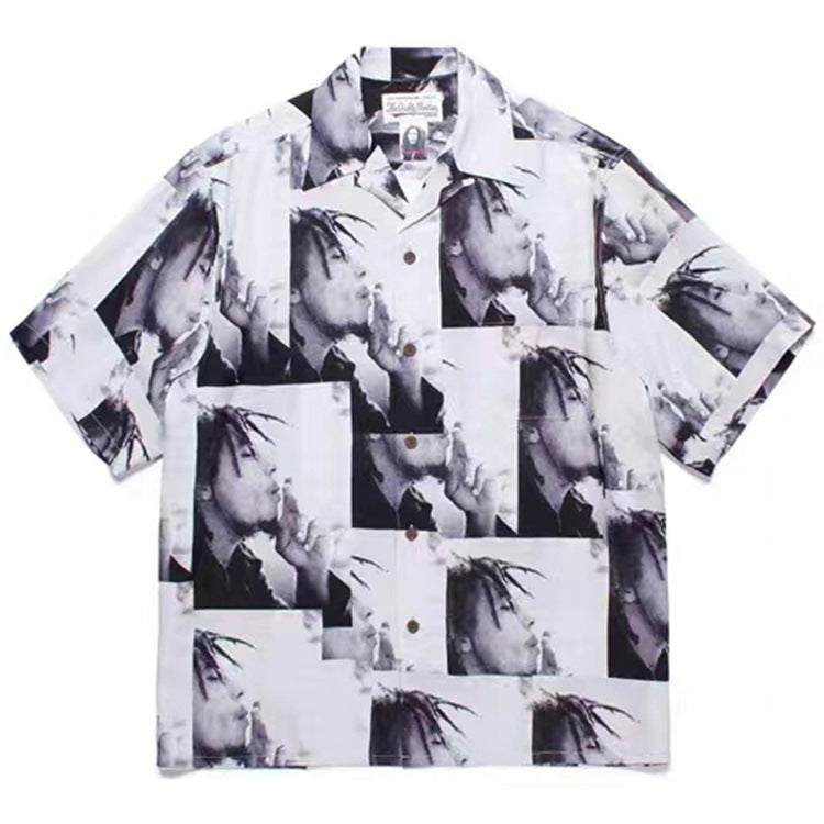 GUILTYPARTIES TIGER Shirts 23ss Reggae Music Godfather Portrait Printed Hawaiian Short Sleeve Shirt Men